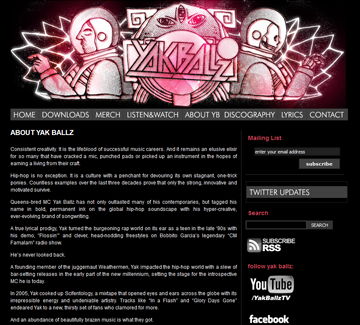 Image of S2UDIO client website for YAKBALLZ.NET